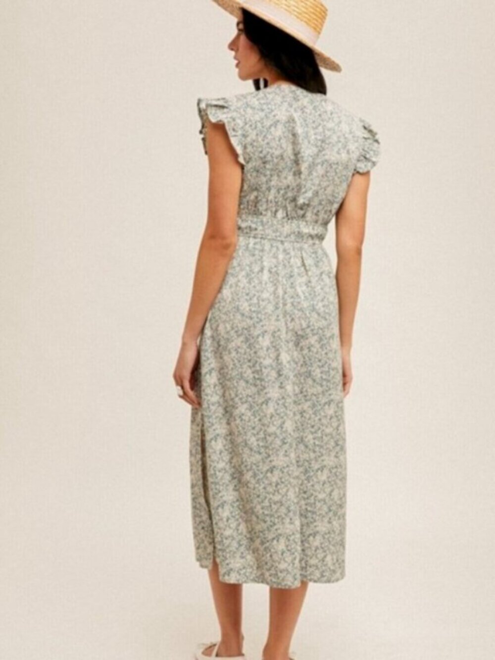 HEM & THREAD Floral Print Flutter Sleeve Midi Dress NWT - Picture 2 of 5